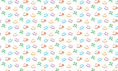 Smileys pattern multicoloured. Simple linear emotions vector seamless ornament for party, textile, fabric, interior, ceramic, wallpaper, paper decoration