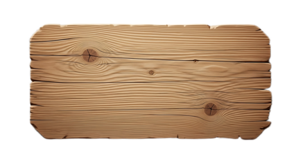 A wooden plank with visible wood grain and knots on a black background for graphic design use
