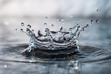 High-speed capture of a water splash forming crown-like droplets with reflective surface ripples in a serene environment