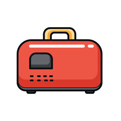 Red toaster with a yellow handle on a white background  