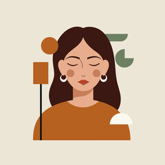 Abstract illustration of a woman with closed eyes in warm tones  