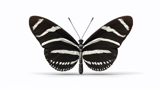 Zebra Butterfly Isolated on White Background, Close-Up.