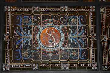 detail vitrail bibliotheque de Bidebarrieta, Bilbao, Espagne