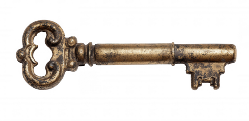 old brass key on a white background
