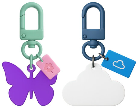 PNG Colorful keychains with playful designs, element set on transparent background