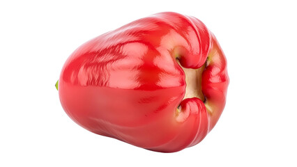 A single fresh ripe red rose apple, also known as a wax apple, isolated on a cutout transparent background