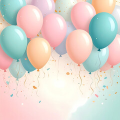 Colorful balloons floating with confetti perfect for celebrations and events