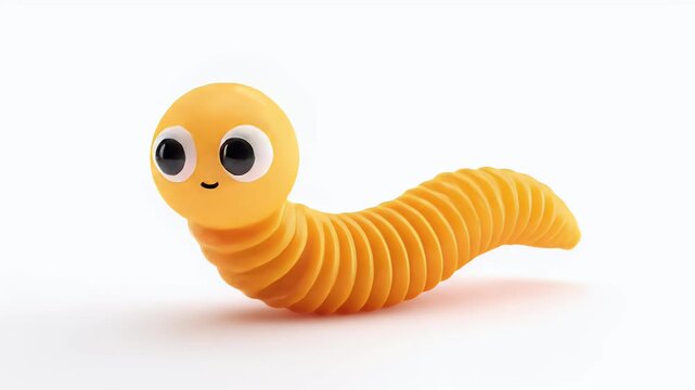 Animated Yellow Worm Character on White Background.