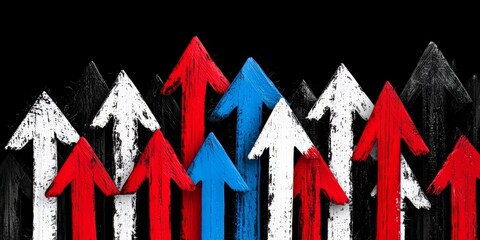 Row of arrows with red, white, and blue colors. The arrows are pointing in different directions