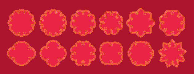 Chinese Border Frame. Simple Oriental Pattern. Vector China Ornament Elements. Asian Vintage Frames © Briddy