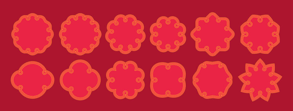 Chinese Border Frame. Simple Oriental Pattern. Vector China Ornament Elements. Asian Vintage Frames