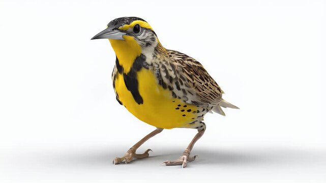 Detailed Bird Portrait - Western Meadowlark on White Background.