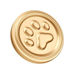 3D Asset - Gold Coin with Paw Print Symbol or Dog Icon - Isolated Background