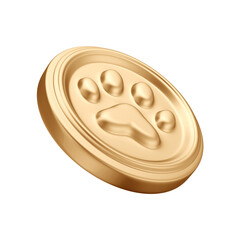 3D Asset - Gold Coin with Paw Print Symbol or Dog Icon - Isolated Background