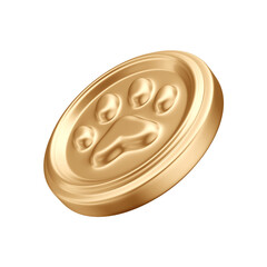 3D Asset - Gold Coin with Paw Print Symbol or Dog Icon - Isolated Background
