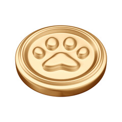 3D Asset - Gold Coin with Paw Print Symbol or Dog Icon - Isolated Background