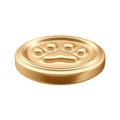 3D Asset - Gold Coin with Paw Print Symbol or Dog Icon - Isolated Background