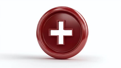 Shiny Red Capsule with Cross Symbol on White. - Powered by Adobe