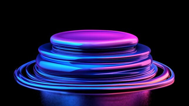 Stack of three shiny, colorful, metallic spheres. The spheres are arranged in a pyramid shape, with the largest one at the bottom and the smallest one at the top