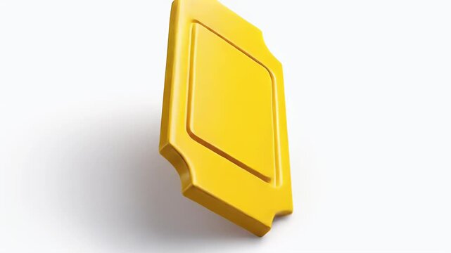 Isolated Yellow Ticket on White Background, Close-Up View.