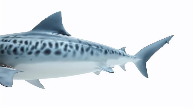 Tiger Shark Isolated on White Background, Ocean Predator.