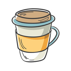 Vector illustration of a layered coffee cup with lid and handle
