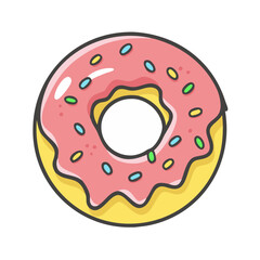 Sweet pink frosted donut with sprinkles vector illustration