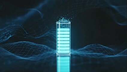 Digital Battery: An electrifying representation of a fully charged battery, glowing with potential, ready to power the future.