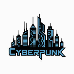Fototapeta premium Futuristic cyberpunk cityscape with neon lights and geometric shapes