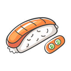 Delicious sushi vector illustration of salmon nigiri and wasabi