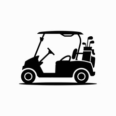 Fototapeta premium Black silhouette of a golf cart with golf clubs in the back on a white background
