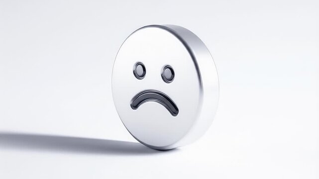 Sad Metallic Emoji on White Background Reflecting Loneliness.