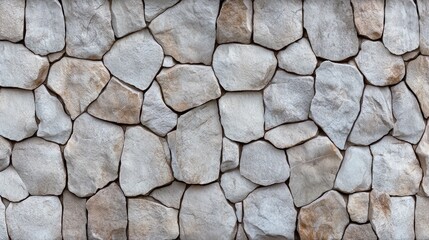 Fototapeta premium Wall made of stone with a gray and white color. The wall is made of many small stones