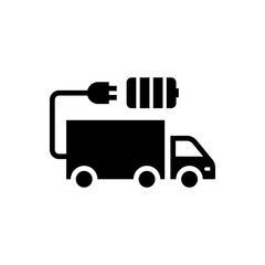 Electric truck box delivery transport ev flat icon
