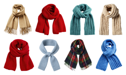 PNG Colorful scarves in various styles, element set on transparent background