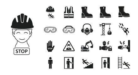 Vector illustration safety and warning signs for construction