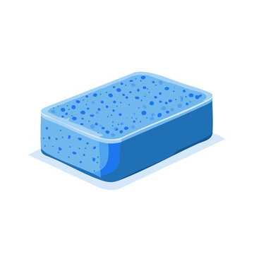Isometric vector illustration of a blue porous household cleaning sponge
