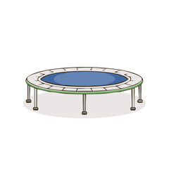 Cartoon illustration of a round trampoline with a blue jumping surface