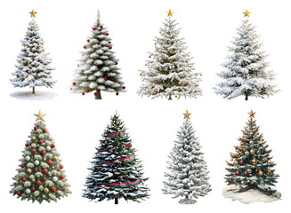 PNG Festive snowy Christmas trees collection, element set on transparent background