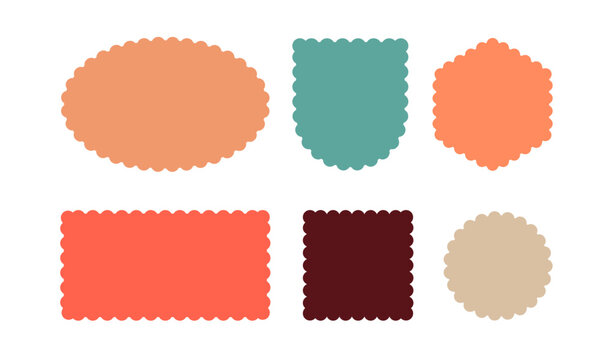 Frame scallop shape wavy edge vector border box stamp icon. Rectangle scallop colorful curvy figure design