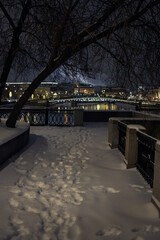 snowfall in the city, winter cityscape