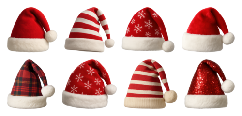 PNG Festive Santa hats collection variety, element set on transparent background