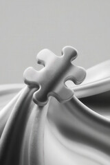 Obraz premium Puzzle piece resting on smooth fabric in monochrome setting