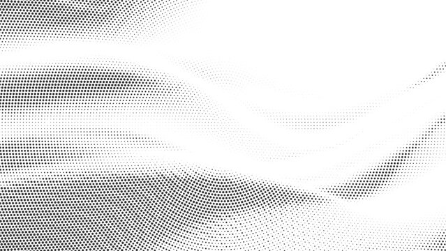 Smooth wavy halftone texture in grayscale, elegant flowing lines creating abstract pattern, minimal modern digital background design with soft gradient motion