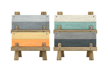 Fototapeta premium Two wooden beehives side by side with honeycomb sections showing golden and green hues against a neutral tone isolated on transparent background