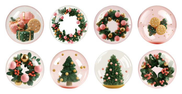 PNG Festive Christmas decorative plates collection, element set on transparent background