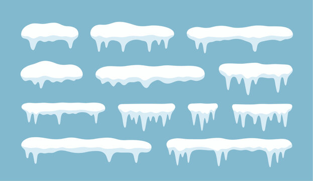Snow ice vector winter frame effect frozen illustration. Icicle cold frozen frost ice snow cap set.
