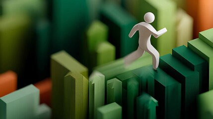 a pixelated image of a human figure running along a cityscape made of green blocks