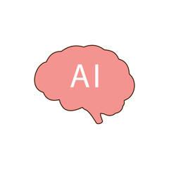 cerebrum ai icon. Bright pink brain illustration with AI letters, representing artificial intelligence and creativity concepts. Vector