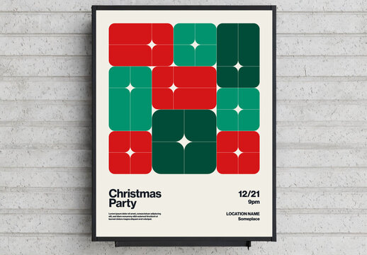 Christmas Party Poster Template with Gifts Pattern in Bauhaus Style